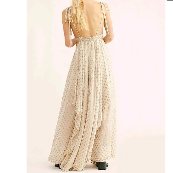 Free People. Meredith Cream and Tan Maxi Dress - Picture 3 of 9